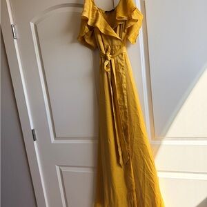 Lulu's Mustard Yellow Ruffle Wrap Maxi Dress